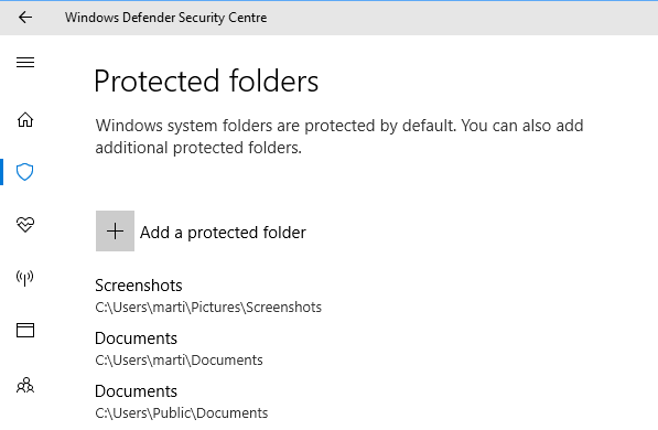 protected folders list