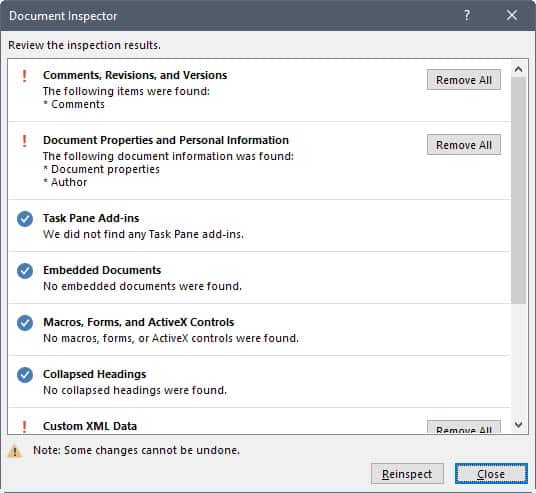 How to remove comments and other data from Word documents
