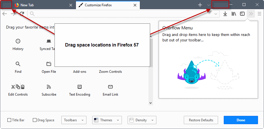 firefox drag space