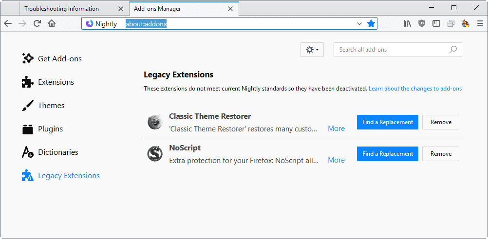 legacy extensions