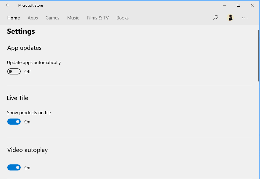 microsoft store turn off video autoplay