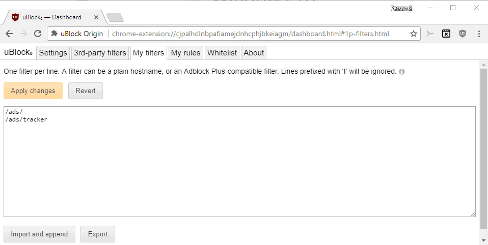 ublock origin import filters