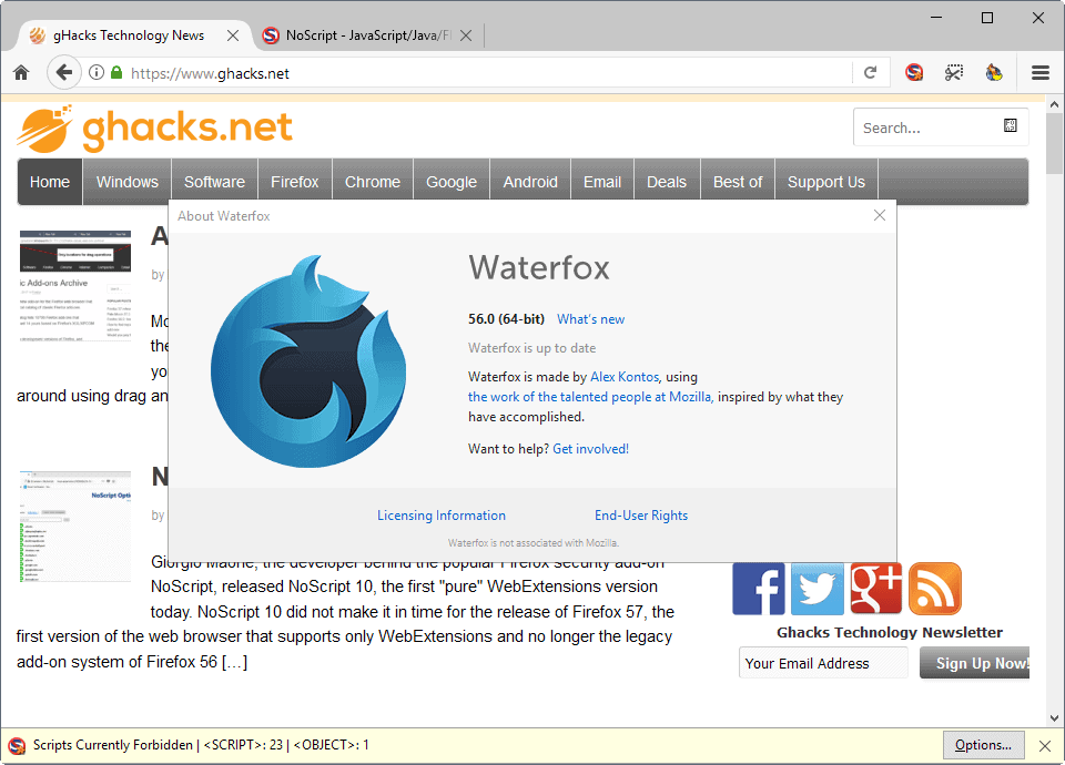 Waterfox 56 Test Build is out