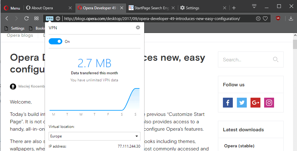 Changes to Opera's VPN service - gHacks Tech News