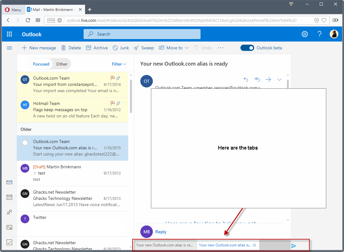 Outlook.com Beta with tabs, improved search, and more