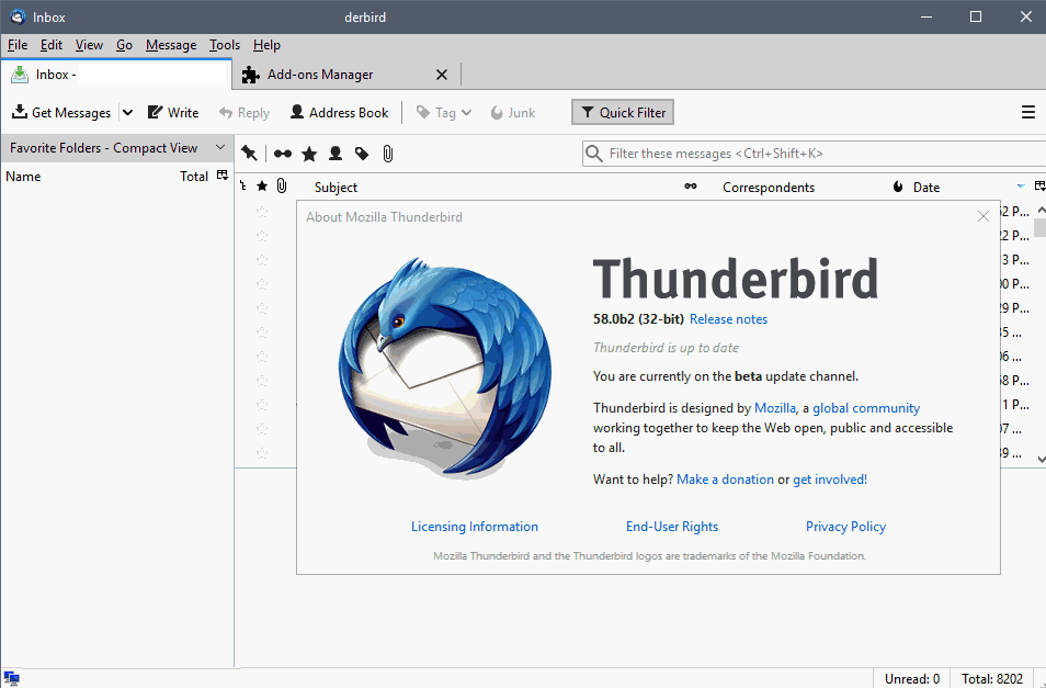 thunderbird 52.9.0