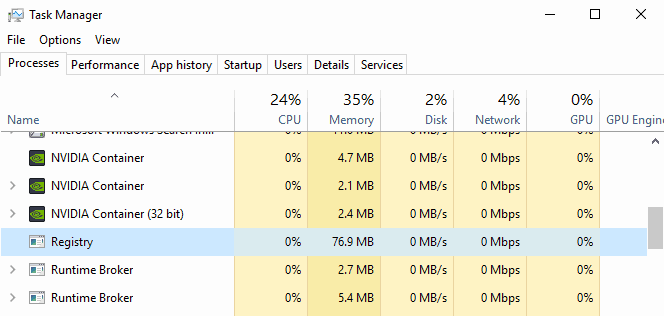 windows 10 registry process