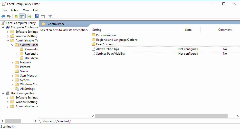 allow online tips settings group policy