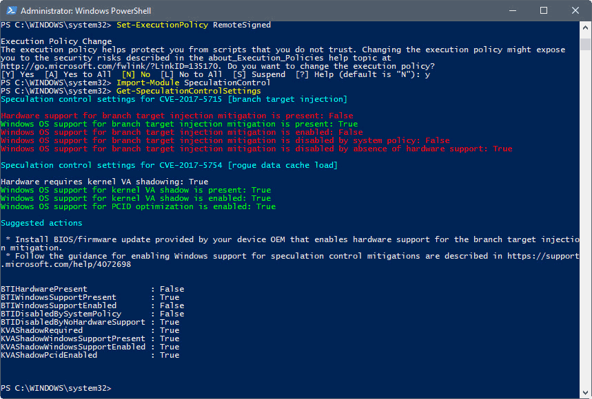 meltdown spectre vulnerability script