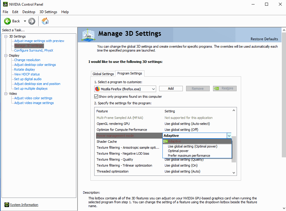 manage 3d settings nvidia