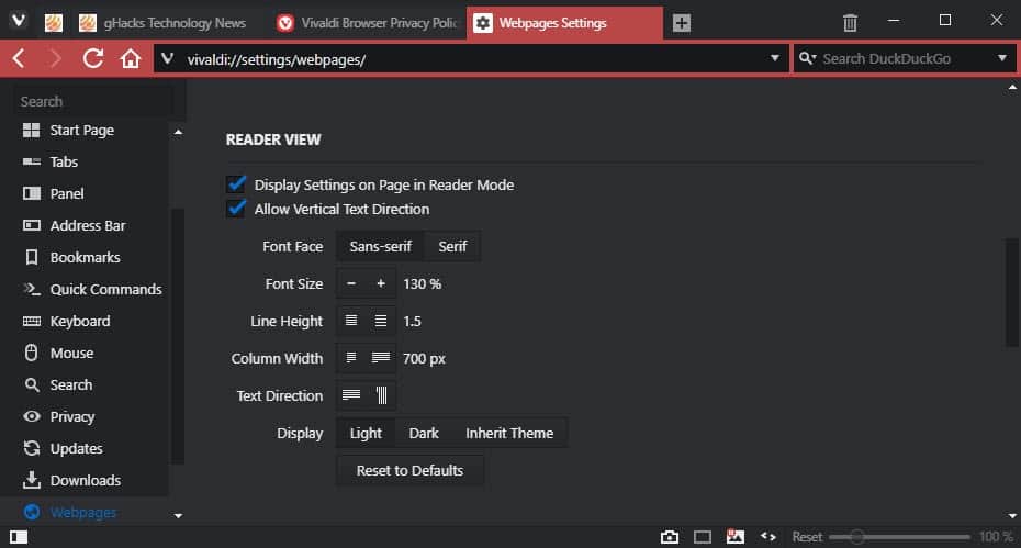 vivaldi 1.14 vertical reader mode