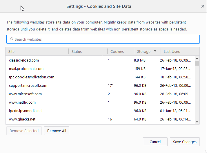 firefox 60 cookies