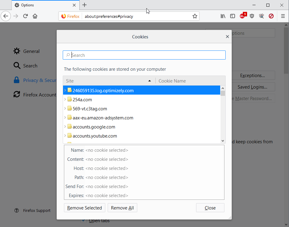 firefox cookies management