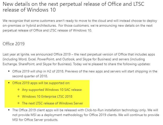Office 2019 will be Windows 10 exclusive