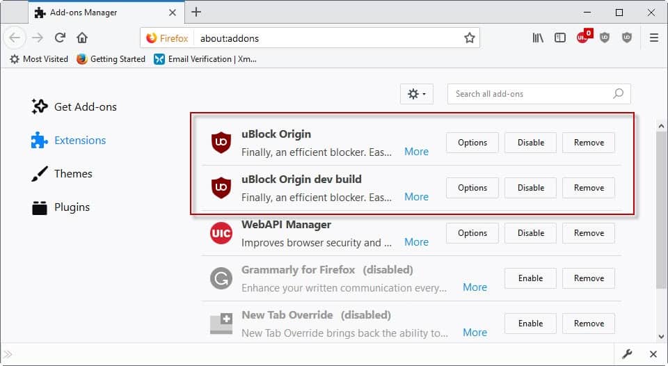 ublock origin dev build firefox