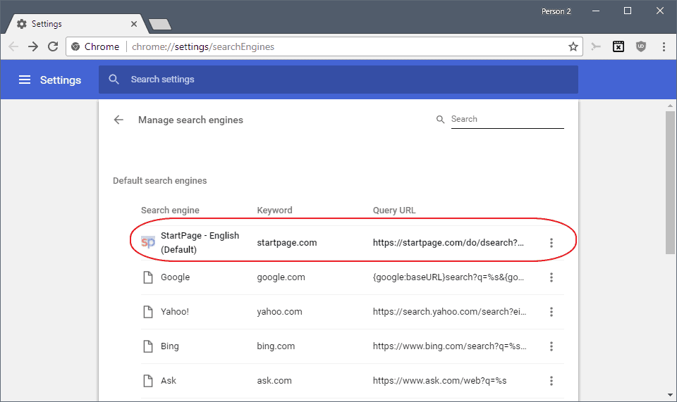 default search engine chrome