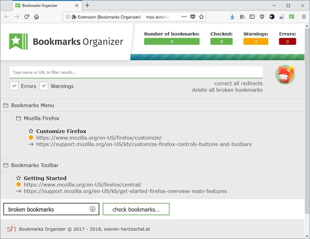 firefox bookmarks organizer 2.0