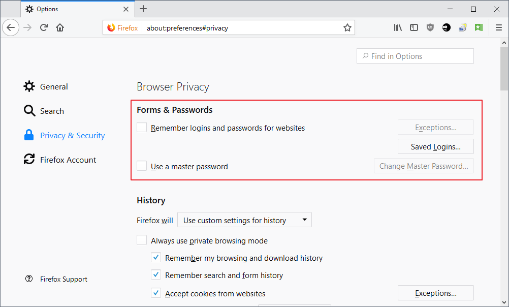 firefox master password