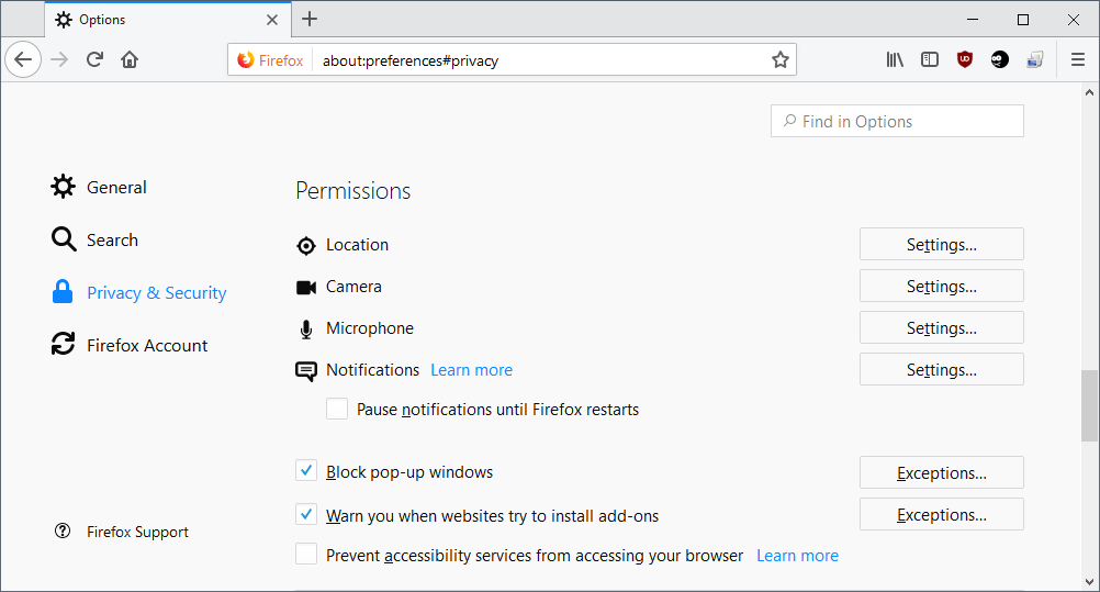 firefox permissions privacy