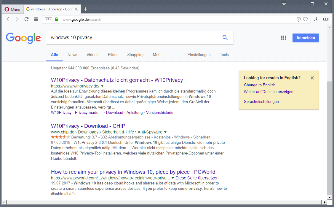 google search change language