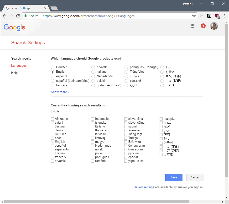 google search languages