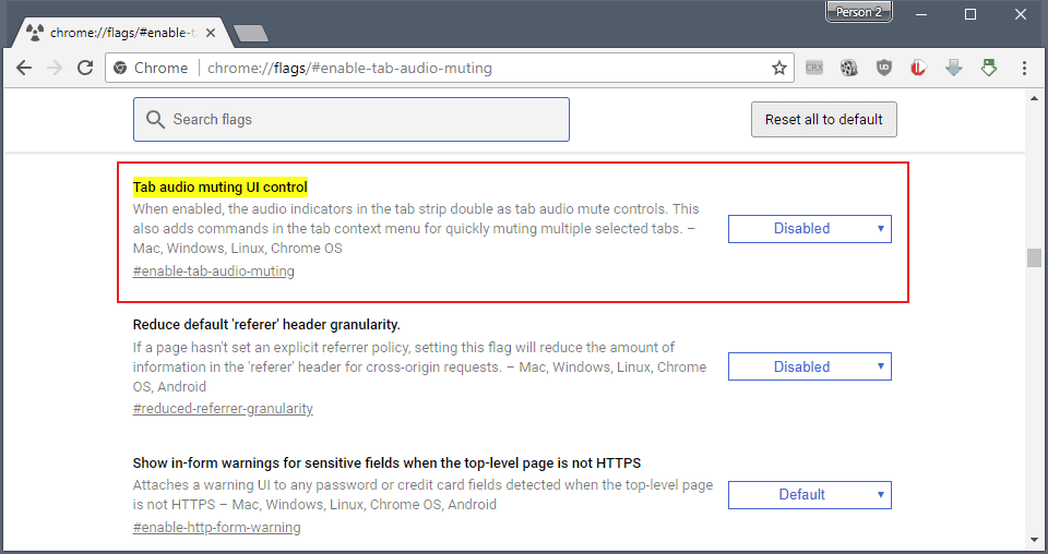 tab audio muting UI control