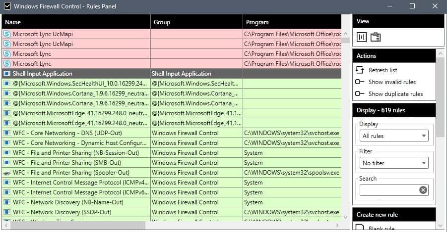 windows firewall control rules