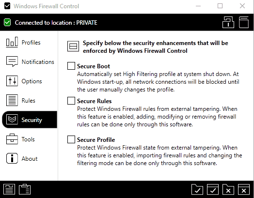 windows firewall control secure rules profile