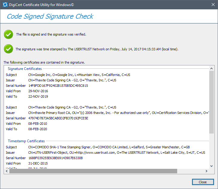 code signed signature check