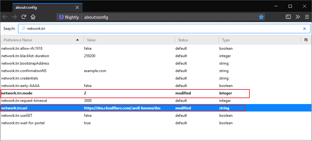 firefox network trr dns over https