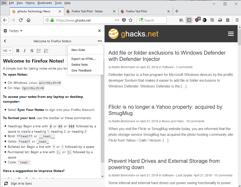 firefox notes