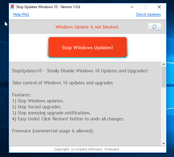 stop updates windows 10