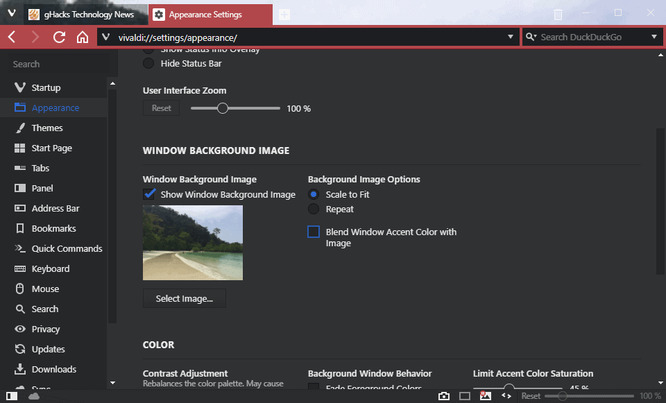 vivaldi 1.15 personalize