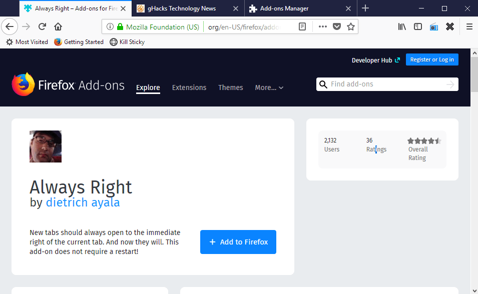 always right tab open firefox