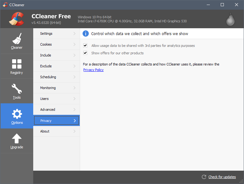 CCleaner update introduces Privacy options