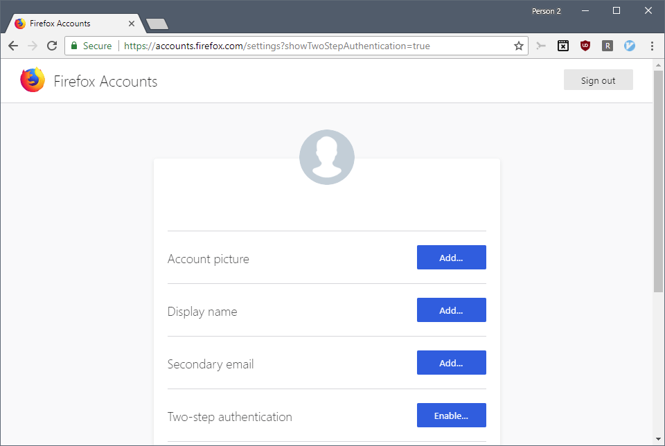 firefox account two-step authentication