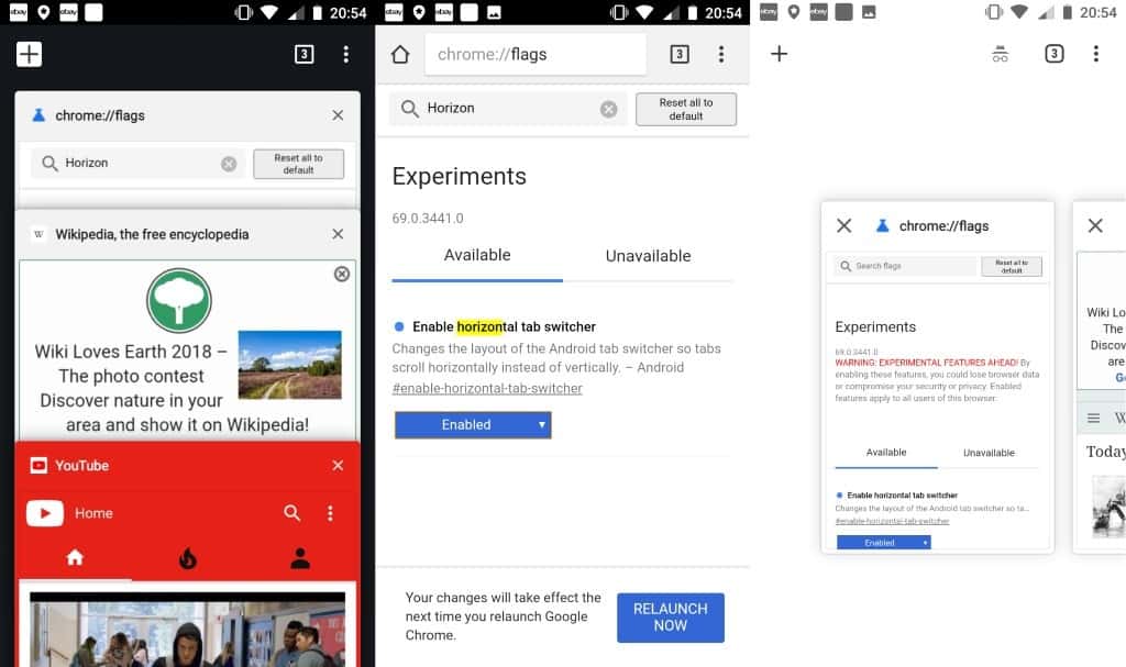 Google tests horizontal tab switcher in Chrome mobile
