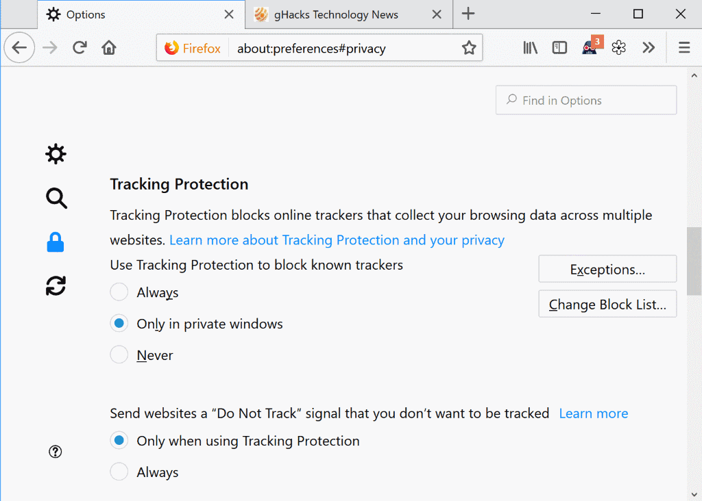 A closer look at Firefox's Tracking Protection feature - gHacks