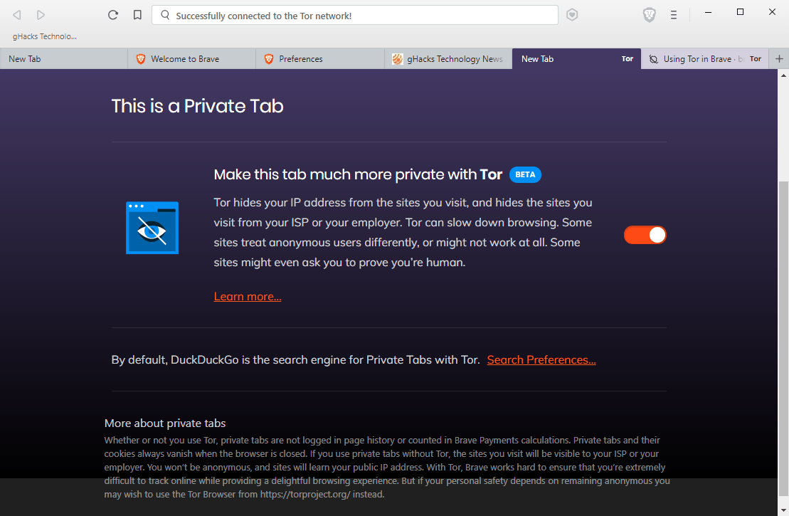 brave private tab tor