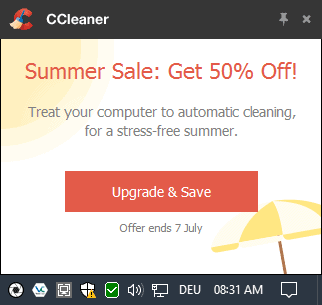 CCleaner 5.44 comes with advertising popups