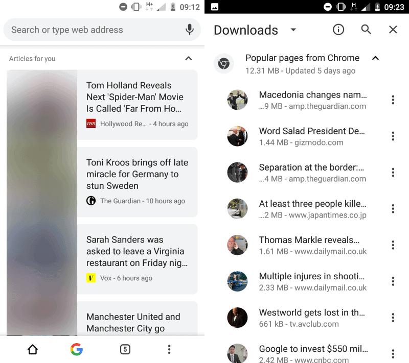 chrome android downloads popular pages