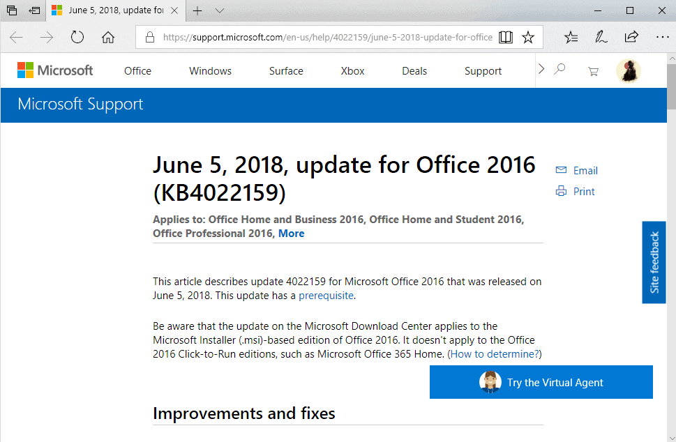 office 2016 june 2018 updates