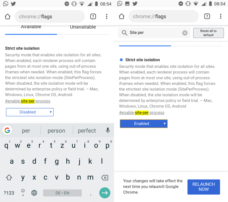 Enable Site Isolation in Chrome for Android