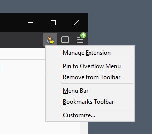 Right-click on extension icons to manage them in Firefox