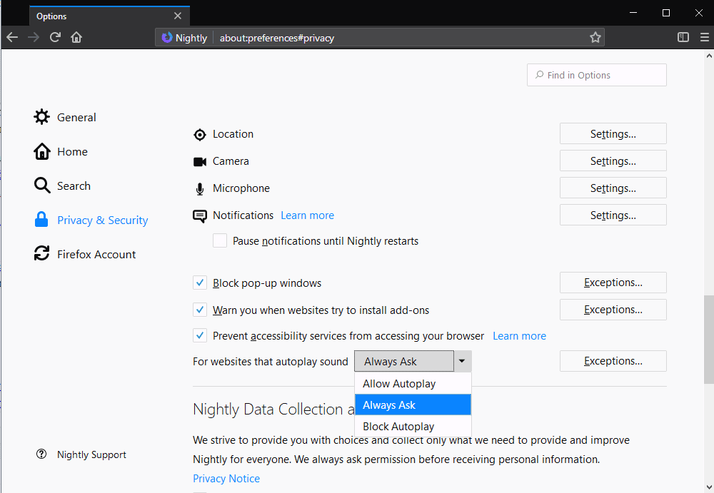 Firefox gets option to control sites with autoplay sound