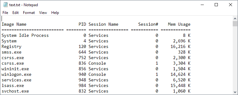 Save all Windows processes to a text file