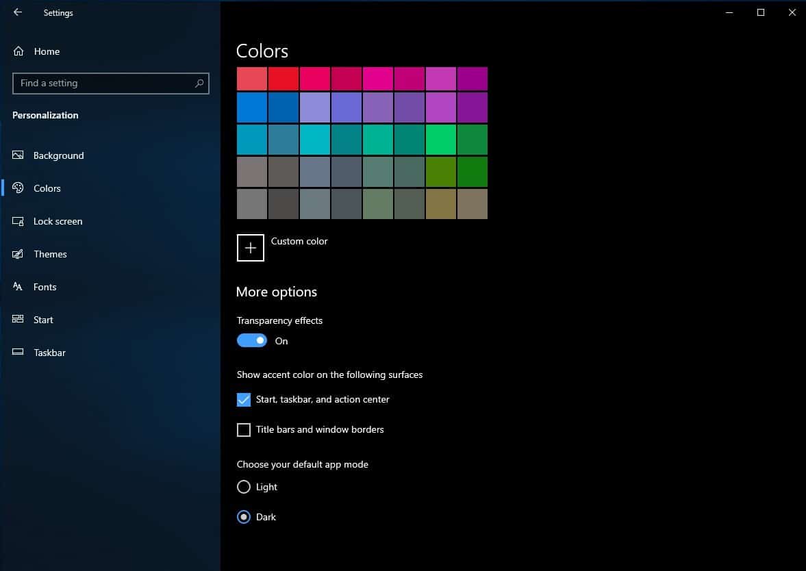 windows 10 dark mode