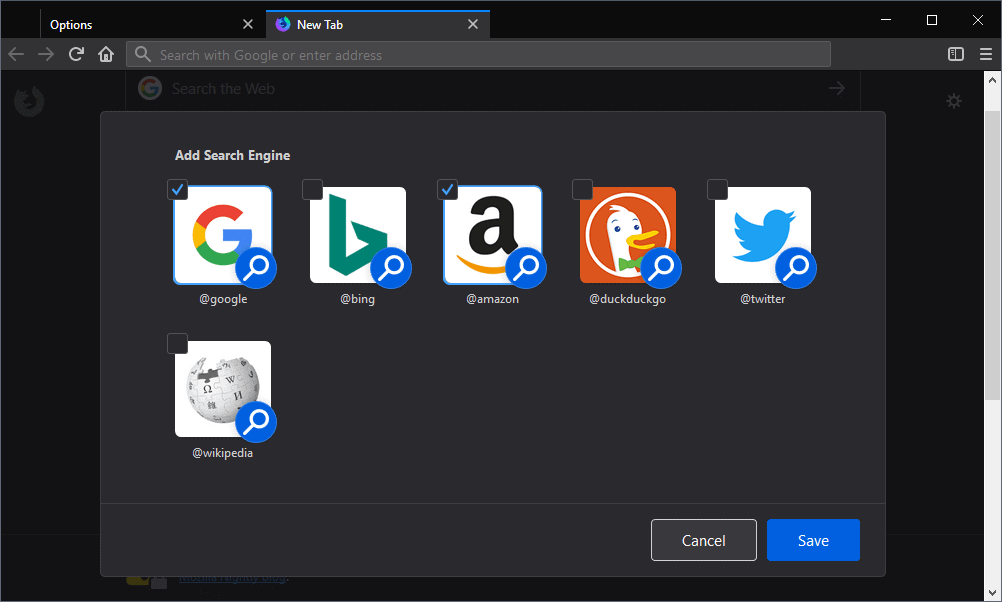 add search engine firefox new tab