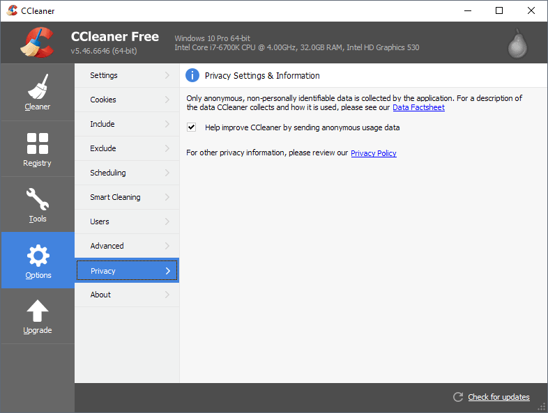 CCleaner 5.46 ships with clearer privacy options