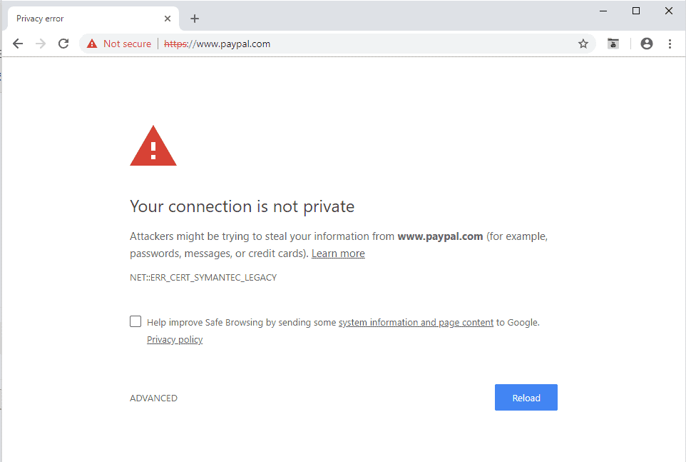 chrome certificate error